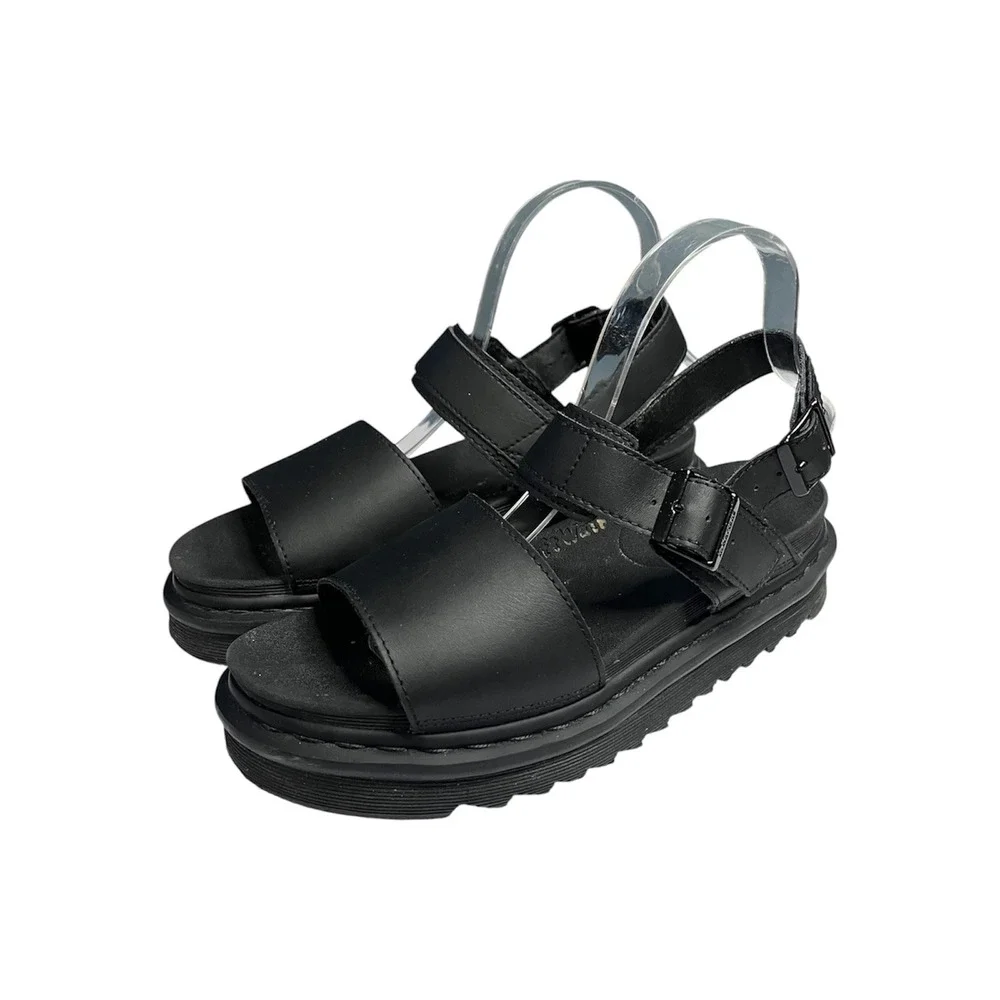 Dr. Martens Voss Black Hydro Leather Platform Sandals Womens 9 Adjustable Straps